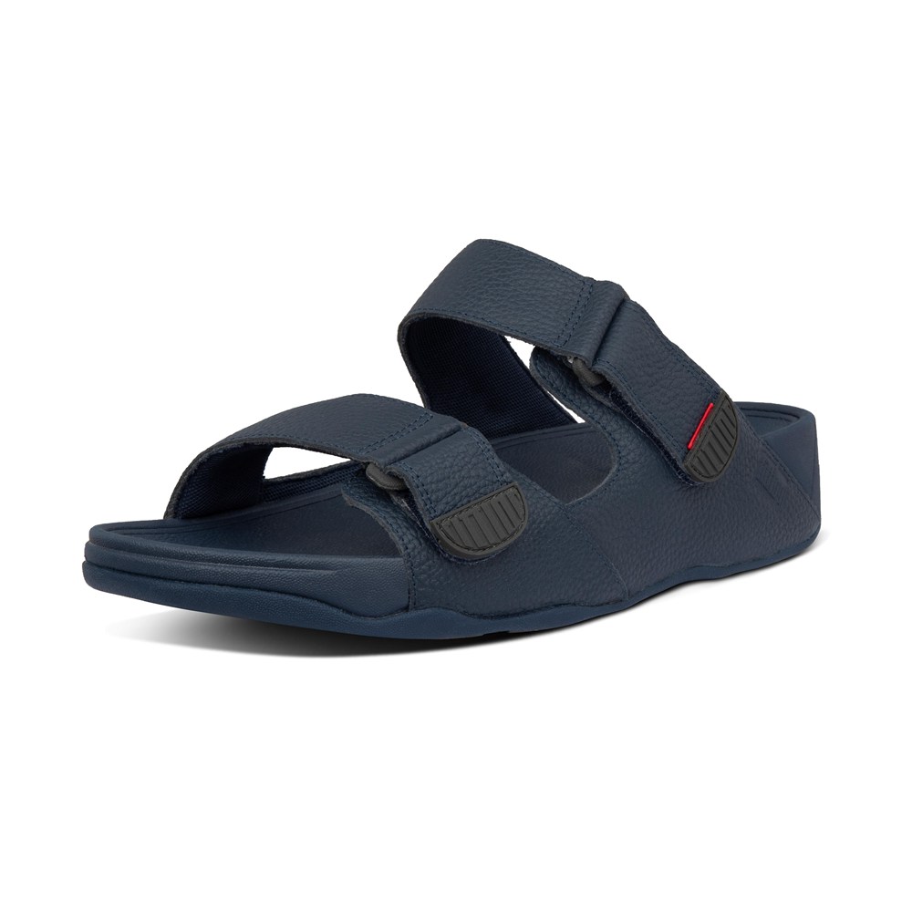 Fitflop Mens Slides Navy - Gogh Moc Adjustable Leather - 67GONSRKB